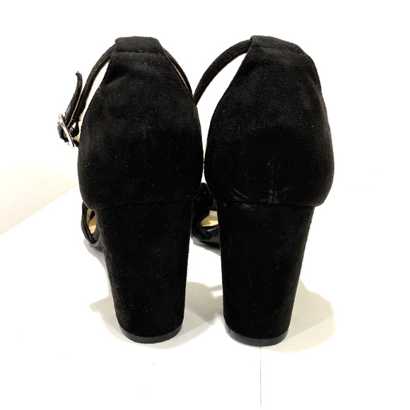 Unisa "Dian" dressy black faux suede high heel shoes ankle straps open toes 8M - Picture 5 of 10